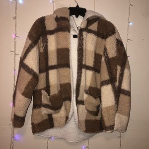 brown plaid sherpa